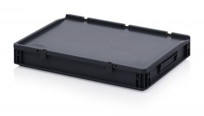 ESD Antistatic Euro Container Boxes with hinged lid - 60 x 40 x 9 cm (L x W x H) - 666 ESD ED 64/75 HG